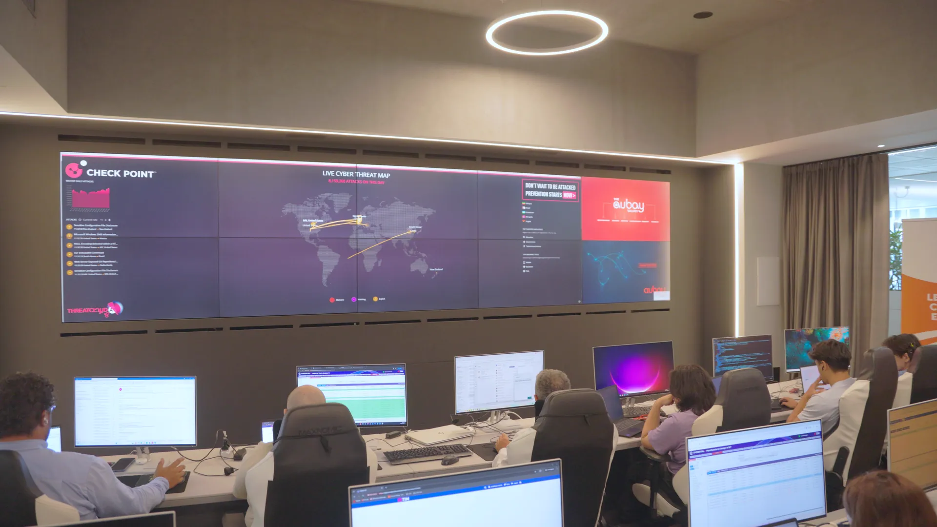 Monitoring room with a large video wall and team workstations
